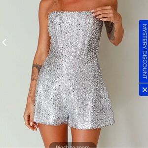 Silver Strapless Sequin Romper